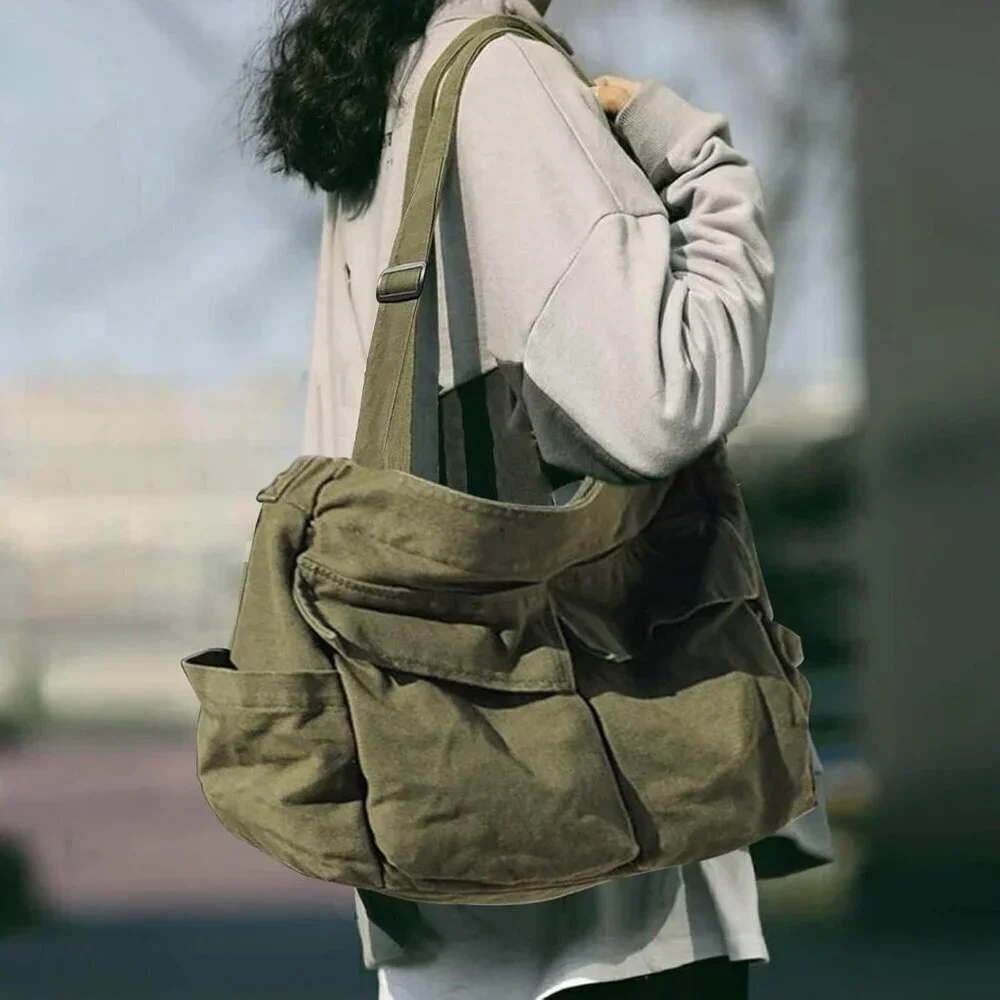 Canvas Messenger Bag Unisex Large Travel Crossbody with Fairy Grunge Bracelet